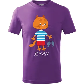 Chlapecké oblečení Dětské tričko Zvěrokruh kočky Ryby Velikost: 110 /4 roky, Barva trička: Fialová