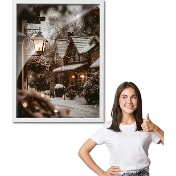 Obraz Obraz s rámem, vzor ZIMNÍ MĚSTEČKO, bílý rámeček 50x70 na zeď do obýváku