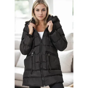 Z9763 DEWBERRY WOMEN'S COAT-BLACK dewberry černá 3467352