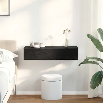 police Nástěnná police se zásuvkami černá 80x33x17 cm kompozitní dřevo