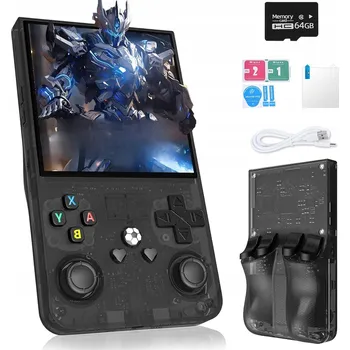 Herní konzole R36MAX RETRO PŘENOSNÁ HERNÍ KONZOLE, 18 000 HER, 64GB KARTA, ČERNÁ BARVA