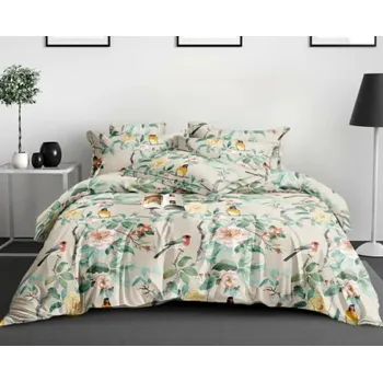 Povlečení Povlečení z hrubého mikrovlákna s motivem medvídka 220x200cm 3 Č. Květiny/Ptáci