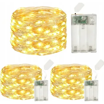 Vánoční dekorace DRÁTKOVÉ LED SVĚTÝLKA 5M 50 LED BÍLÁ TEPLÁ NA BATERIE MIKRO SVĚTÝLKA 3ks