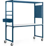 Mobilní multifunkční stůl TEAMWORK, box na příslušenství, perforovaný panel, modrá/whiteboard deska