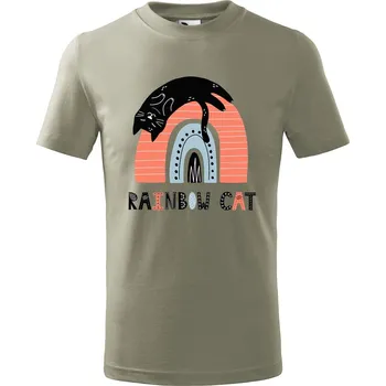 Dětská móda Dětské tričko s potiskem Rainbow cat Velikost: 122/6 let, Barva trička: Světle khaki