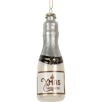 Vánoční ozdoba Stříbrná skleněná vánoční ozdoba láhev šampaňského Xmas Champagne – 4x13 cm