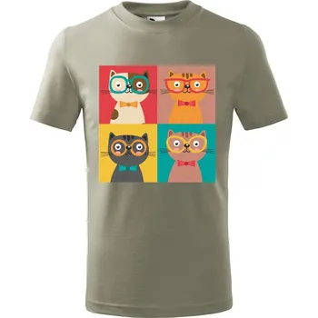 Chlapecké tričko Dětské tričko s potiskem Čtyři kočky Velikost: 122/6 let, Barva trička: Světle khaki