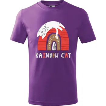 Dětské tričko s potiskem Rainbow cat Velikost: 110 /4 roky, Barva trička: Fialová