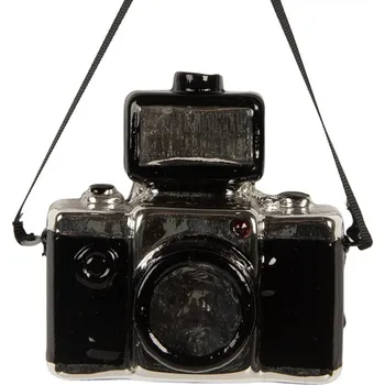 Vánoční ozdoba Černá skleněná vánoční ozdoba fotoaparát – 9x5x9 cm