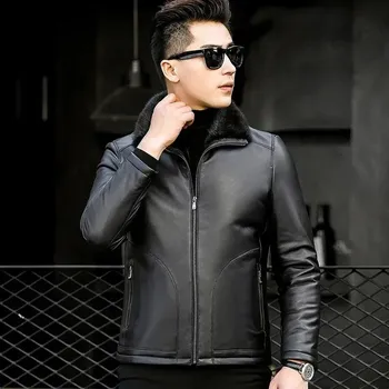 Moto bunda Leather Fashion Pánská kožená bunda s norkovou podšívkou a kožešinovým límcem Barva: Černá, Velikost: L