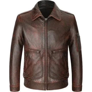 Moto bunda Leather Fashion Pánská pilotní bunda z pravé hovězí kůže v retro motorkářském stylu Barva: Hnědá, Velikost: 4XL