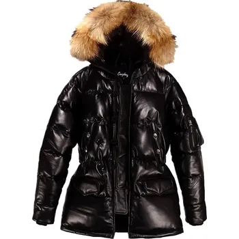 Moto bunda Leather Fashion Zimní bunda z jehněčí kůže s péřovou výplní a kožešinou Barva: Černá, Velikost: M