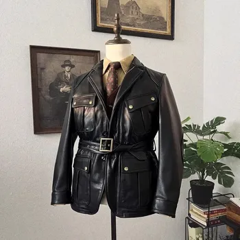 Moto bunda Leather Fashion Kožená safari bunda z teletiny v motorkářském stylu Barva: Černá, Velikost: M