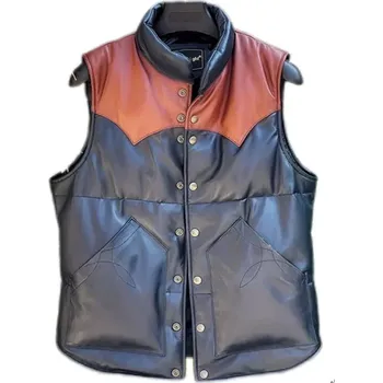 Moto bunda Leather Fashion Kožená vesta z jehněčí kůže s péřovou výplní Velikost: M, Barva (Varianta): Černá