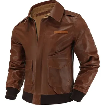 Moto bunda Leather Fashion Krátká pilotní bunda z pravé hovězí kůže Barva: Hnědá, Velikost: M