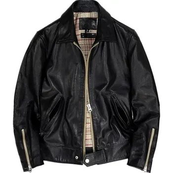 Moto bunda Leather Fashion Kožená bunda z měkké koněné kůže v japonském stylu Barva: Černá, Velikost: S