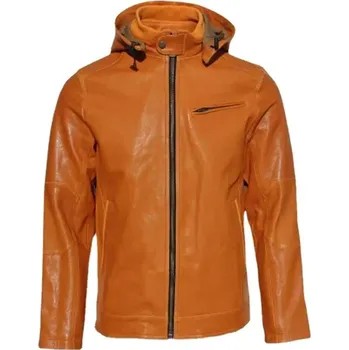 Moto bunda Leather Fashion Zimní kožená bunda s kapucí Barva: Oranžová, Velikost: M