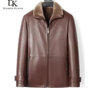 Moto bunda Leather Fashion Zimní bunda z jehněčí kůže s vlněnou podšívkou Barva: Hnědá, Velikost: M