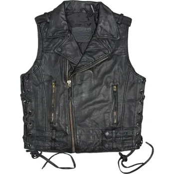 Moto bunda Leather Fashion Kožená vesta v motorkářském stylu bez rukávů Velikost: L, Barva (Varianta): Black Cowhide