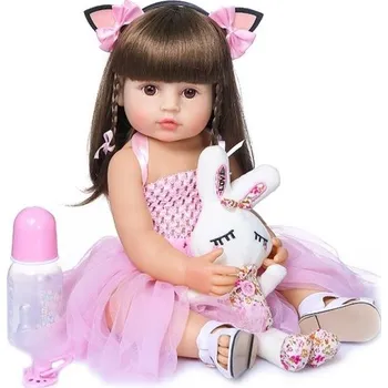 Panenka Realistická panenka dívky 50 cm z vinylu s dlouhými vlasy Oblečení dudlík láhev na krmení a certifikát