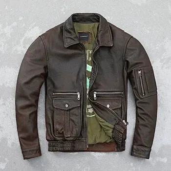 Moto bunda Leather Fashion Kožená letecká bunda s více kapsami a límcem Velikost: XXS, Barva (Varianta): Vintage Brown