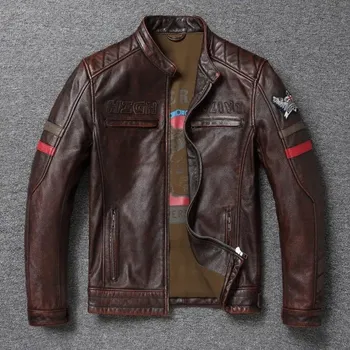 Moto bunda Leather Fashion Kožená bunda s nárameníky v ležérním stylu Barva: Hnědá, Velikost: 3XL