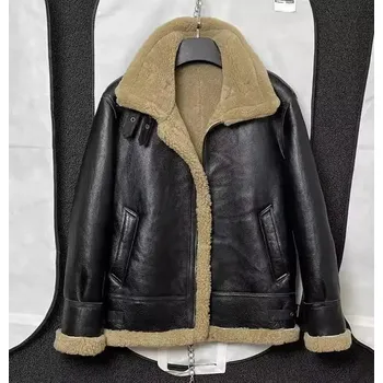 Moto bunda Leather Fashion Pánská zimní letecká bunda B3 z ovčí kůže s beránkem Barva: Černá, Velikost: L