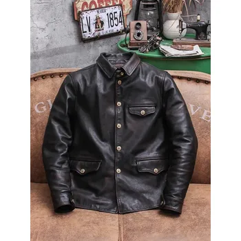Moto bunda Leather Fashion Kožená bunda z koňské kůže v retro pracovní úpravě Barva: Hnědá, Velikost: L