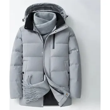 Moto bunda Leather Fashion Středně dlouhá zimní péřová bunda s kapucí Barva: Světle Šedá, Velikost: L