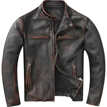 Moto bunda Leather Fashion Krátká kožená bunda s vintage efektem Velikost: 4XL, Barva (Varianta): Vintage Red Brown