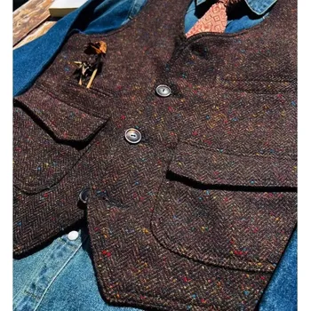 Moto bunda Leather Fashion Vesta v retro stylu s podílem vlny v elegantním provedení Barva: Hnědá, Velikost: L