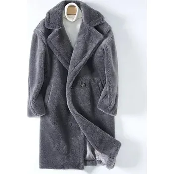 Pánský zimní kabát Leather Fashion Zimní kabát z ovčí kůže s vlněnou podšívkou Barva: Šedá, Velikost: 4XL