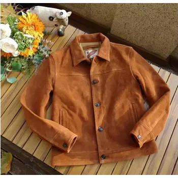 Moto bunda Leather Fashion Semišová bunda v pracovním stylu s retro vzhledem Barva: Šampaňská, Velikost: L