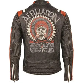 Moto bunda Leather Fashion Kožená bunda s výšivkou lebek v motorkářském stylu Velikost: M, Barva (Varianta): Vintage Black