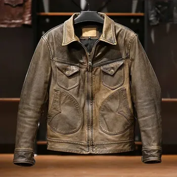 Moto bunda Leather Fashion Kožená bunda z koňské kůže v japonském stylu Velikost: L