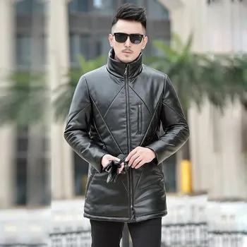 Moto bunda Leather Fashion Dlouhá péřová bunda z jehněčí kůže s prošíváním Barva: Černá, Velikost: L