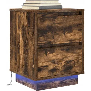 Noční stolek Noční stolek s LED osvětlením, kouřový dub, 38x34x50 cm