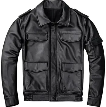 Moto oblečení Leather Fashion Ležérní kožená bunda s kapsami a zateplením Barva: Černá, Velikost: L