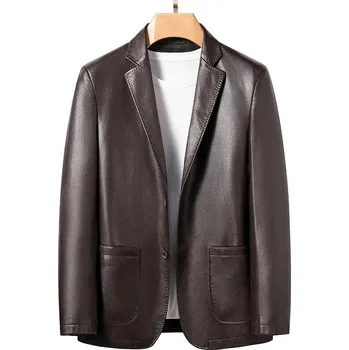 Pánské sako Leather Fashion Kožené sako v elegantním stylu Barva: Hnědá, Velikost: S