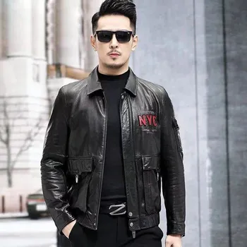 Moto bunda Leather Fashion Kožená bunda z olejované jehněčí kůže s fleecem Velikost: 2XL, Barva (Varianta): Black Lapel
