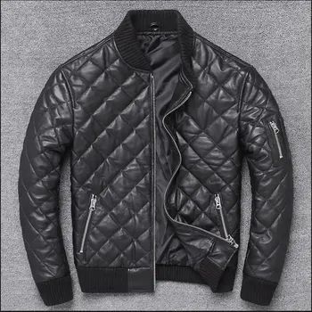 Moto bunda Leather Fashion Pánská kožená bomber bunda z měkké jehněčí kůže s kostkovanou podšívkou Barva: Černá, Velikost: 4XL