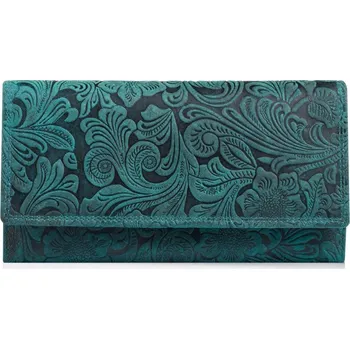 Peněženka Paolo Peruzzi Vintage dámská kožená peněženka s květy PAOLO PERUZZI; zelená