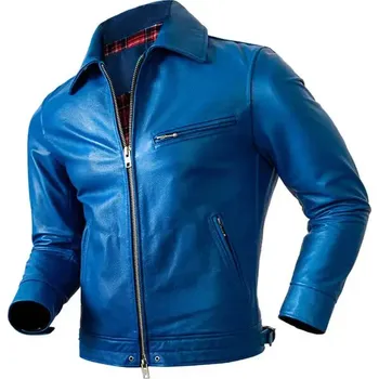 Moto bunda Leather Fashion Kožená bunda z teletiny v ležérním střihu oversize Barva: Modrá, Velikost: S