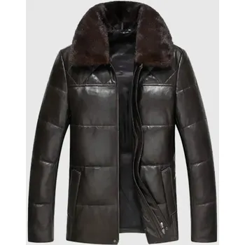 Moto bunda Leather Fashion Zimní bunda z jehněčí kůže s límcem z norka Barva: Hnědá, Velikost: 4XL