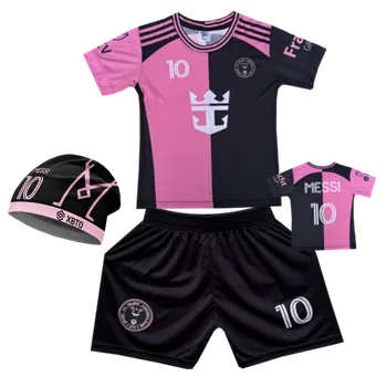 Fotbal Numberoplus Premium dětský fotbalový dres Komplet + fotbalová pletená čepice Inter Miami black/pink - Lionel Messi.Č.10 Velikost: 13 let (vel.152)