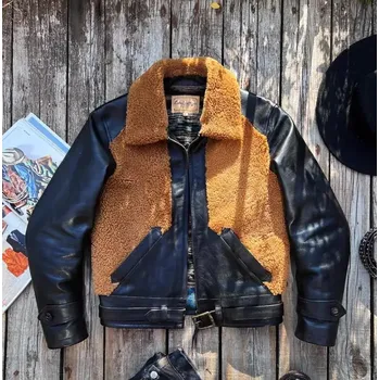 Moto bunda Leather Fashion Zimní bunda z koňské kůže s hustým kožichem Barva: Černá, Velikost: L