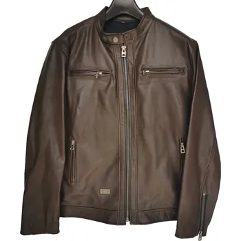 Moto bunda Leather Fashion Kožená bunda z jemné jehněčí kůže v minimalistickém střihu Velikost: L, Barva (Varianta): Brown Color