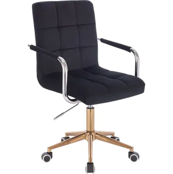 LuxuryForm DESIGN Kosmetická židle VERONA VELUR na zlaté podstavě s kolečky - černá