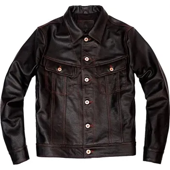 Moto bunda Leather Fashion Ležérní kožená bunda z hovězí kůže v retro stylu Barva: Černá, Velikost: 4XL