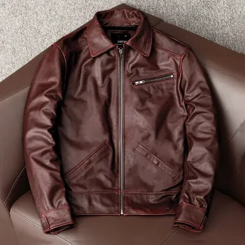 Moto bunda Leather Fashion Pánská motorkářská bunda z pravé hovězí kůže v klasickém střihu Barva: Červená, Velikost: S